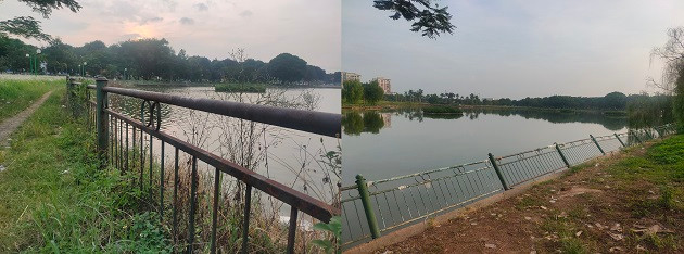 Hệ thống lan can sắt bong tróc, hoen gỉ vì mưa gió, xập xệ.