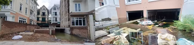 Nhiều biệt thự trở thành bể chứa nước mưa, rác thải, phát sinh bọ gậy và muỗi, ô nhiễm môi trường. 