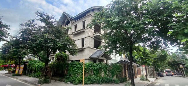 Dây leo chằng chịt chắn kín lối ra vào những căn biệt thự khiến khu đô thị trở nên hoang lạnh, xấu xí. 