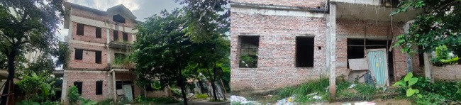 Bên cạnh những biệt thự đã hoàn thiện, có người ở, thì còn khá nhiều căn biệt thự dù đã xây xong cơ bản nhưng đang bị bỏ hoang trở nên nhếch nhác, nhiều căn rêu cỏ mọc um tùm… 