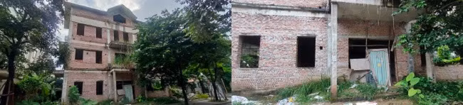 Bên cạnh những biệt thự đã hoàn thiện, có người ở, thì còn khá nhiều căn biệt thự dù đã xây xong cơ bản nhưng đang bị bỏ hoang trở nên nhếch nhác, nhiều căn rêu cỏ mọc um tùm… 