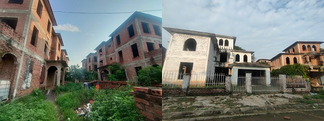 Các căn biệt thự ở đây gồm biệt thự nhà vườn, diện tích từ 210 - 383 m2, biệt thự đơn lập diện tích 355 - 1.201 m2 và biệt thự song lập có diện tích 281 - 681 m2. Sau nhiều năm không có người ở, cỏ cây dại mọc um tùm bịt kín lối qua lại. 