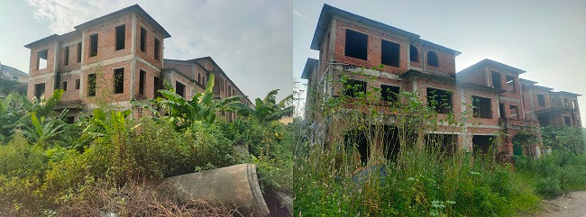 Những dãy biệt thự “trơ gan cùng tuế nguyệt” nằm phơi sương gió, hoang tàn như phế tích, xuống cấp theo thời gian. 