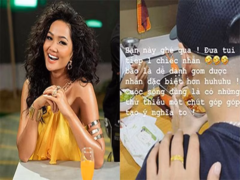 Nàng hậu khoe được bạn trai tặng nhẫn vàng.