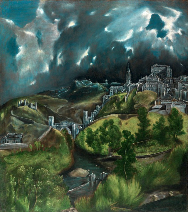 Bức View of Toledo (Quang cảnh Toledo) của El Greco: Quang cảnh Toledo là bức tranh phong cảnh đầu tiên của họa sĩ Tây Ban Nha vào thời điểm đó. Một số nhà nghiên cứu cho rằng đây không phải là toàn bộ bức tranh mà chỉ là một phần của nó. Tuy nhiên, không có bằng chứng về điều này. Và nếu bạn so sánh thành phố thực với bức tranh, bạn sẽ thấy rằng không phải tất cả các địa danh trong tranh đều tương ứng với cảnh quan thành phố thực. Có lẽ nghệ sĩ đã muốn thể hiện khung cảnh tương lai của Toledo.