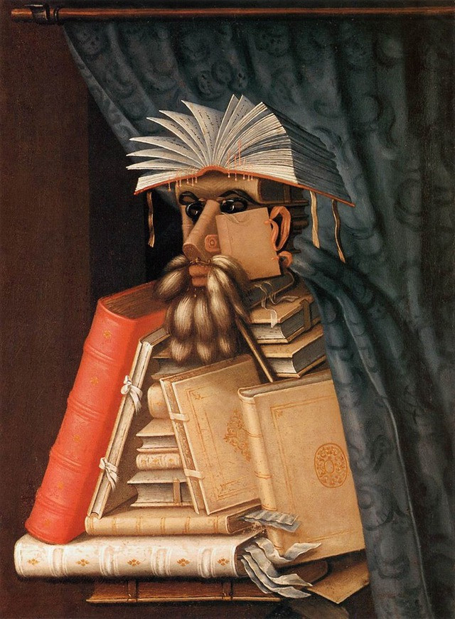 Bức The Librarian (Thủ thư) của Giuseppe Arcimboldo: Giuseppe Arcimboldo đã tạo ra một vài bức chân dung bằng cách vẽ một tập hợp các đồ vật hoặc thực phẩm khác nhau. Những bức tranh của ông được coi là “chiến thắng của nghệ thuật trừu tượng trong thế kỷ XVI.” Tác phẩm trên được hiểu là một sự chế giễu, nhằm châm biếm những người sưu tập sách, những người chỉ quan tâm đến việc mua sách hơn là đọc chúng. Tên ban đầu của bức tranh vẫn chưa được tiết lộ và tiêu đề hiện tại của nó (the Librarian) xuất hiện lần đầu tiên trong một kho lưu trữ đầu thế kỷ XX.