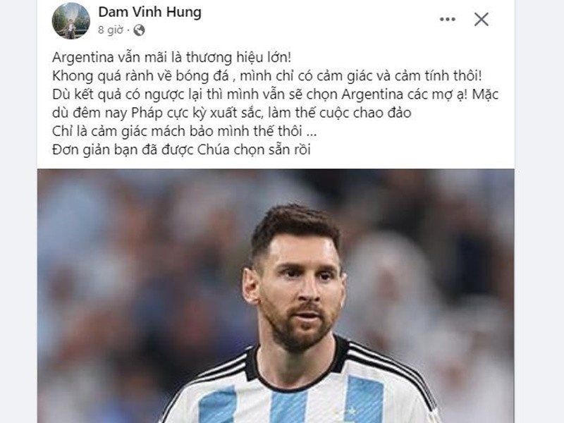Đàm Vĩnh Hưng cũng yêu mến đội tuyển Argentina.