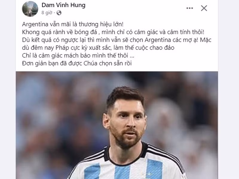 Đàm Vĩnh Hưng cũng yêu mến đội tuyển Argentina.
