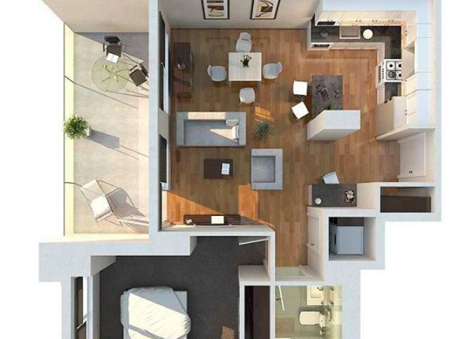 4. Dù có nhiều góc cạnh nhưng chúng đều được xử lý khéo léo để không ảnh hưởng đến chức năng sử dụng chính của căn hộ. Đơn giản nhưng ngập tràn ánh sáng và có không gian rộng để vui chơi cũng như có một ban công thoáng đãng để đón nắng, thư giãn. Đây quả là không gian đáng mơ ước của những cặp vợ chồng trẻ. Ảnh: Lorenzo Dixon