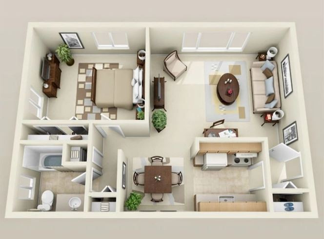 6. Sạch sẽ, tinh tươm, gọn gàng, hiện đại là những từ không hề quá để dành tặng cho căn hộ xinh xắn này. Gam màu nhã nhặn giúp bạn dễ dàng sáng tạo, thay đổi cho cách không gian trong. Đặc biệt nhờ diện tích rộng rãi, bạn hoàn toàn có thể nâng cấp nơi này lên 2 phòng ngủ nếu có em bé. Hình ảnh: Twin Arbors