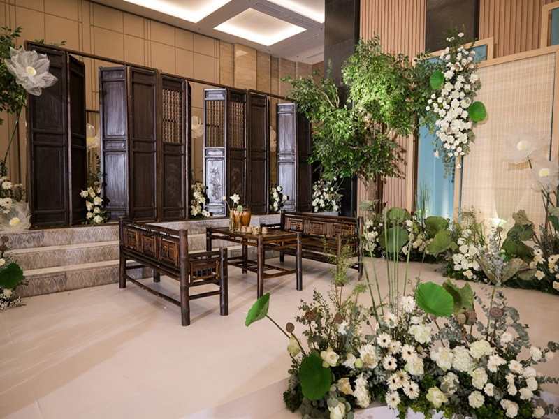 Không gian tiệc cưới đậm hồn quê Việt, tạo sự gần gũi. Ảnh: Vietnamnet