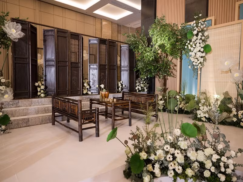 Không gian tiệc cưới đậm hồn quê Việt, tạo sự gần gũi. Ảnh: Vietnamnet