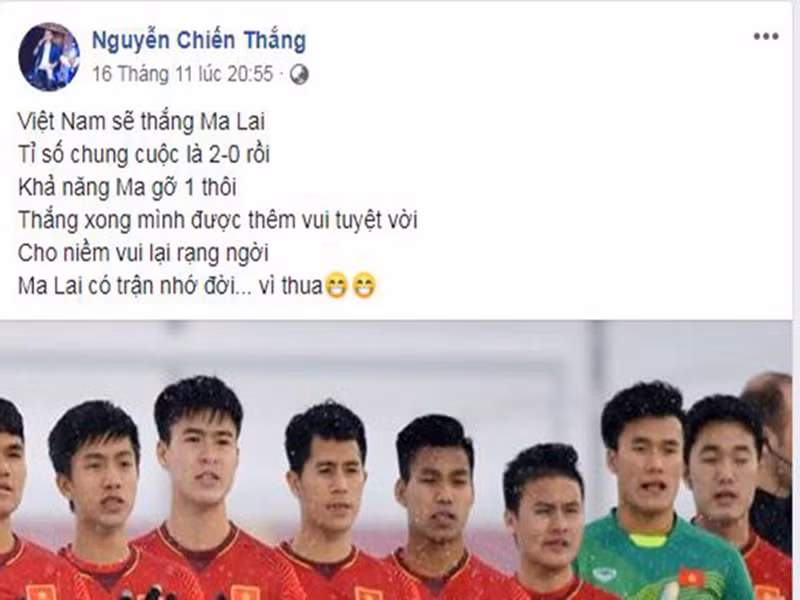 Nghệ sĩ Chiến Thắng không chỉ diễn hài duyên dáng mà còn có tài lẻ làm thơ, vẽ tranh. Các bài thơ về đội tuyển Việt Nam của anh thường xuyên gây sốt. Ảnh: FBNV