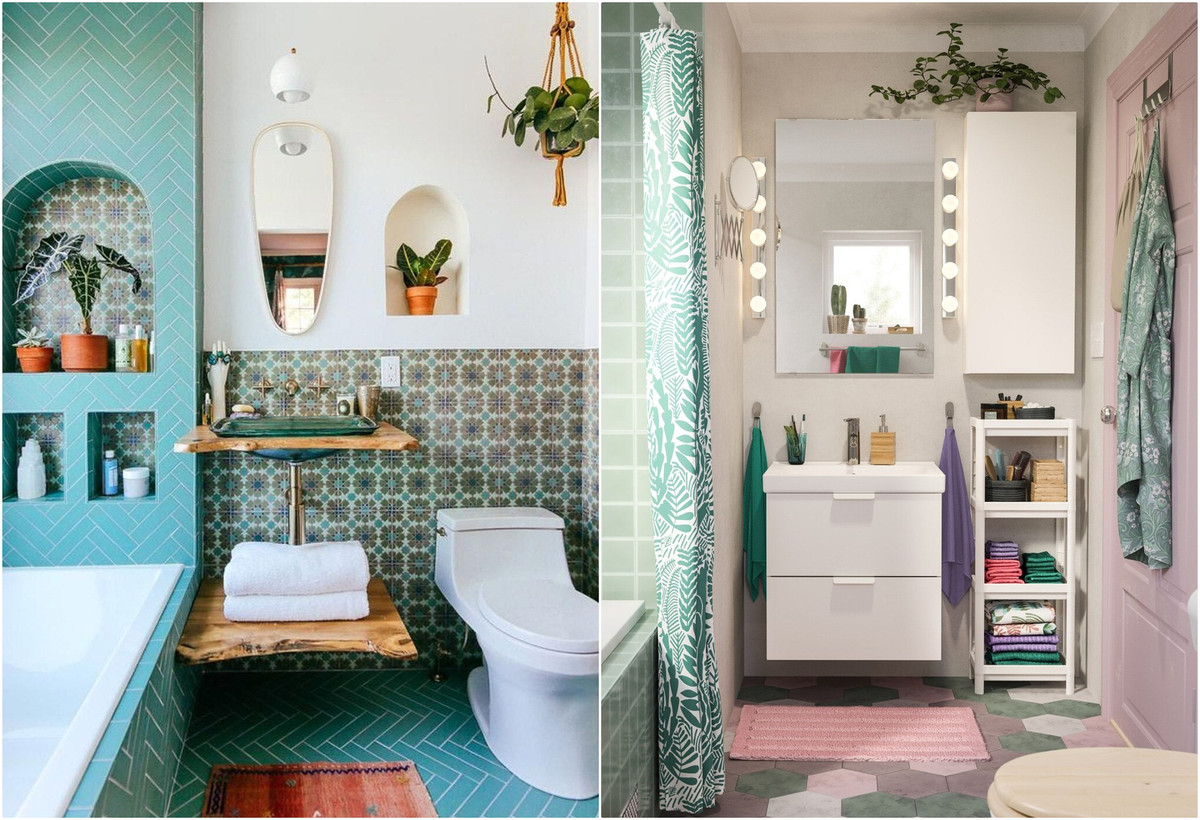  5. Gạch màu xanh lá cây: Gạch lát màu xanh lá cây đang là xu hướng được nhiều chuyên gia tin tưởng sẽ ngày càng phổ biến và được yêu thích trong những năm tới. Gam màu khiến người dùng có cảm giác gần gũi hơn với thiên nhiên. Việc sử dụng gam màu xanh lá cây thổi vào không gian nhà tắm một cảm giác tươi mát, trong lành.