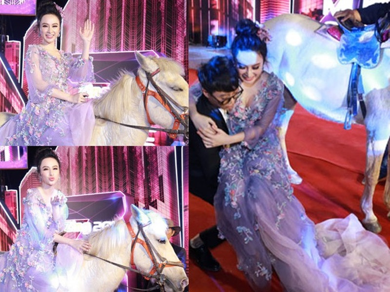 Angela Phương Trinh cưỡi ngựa đến một sự kiện năm 2017. Ảnh: Dân Việt