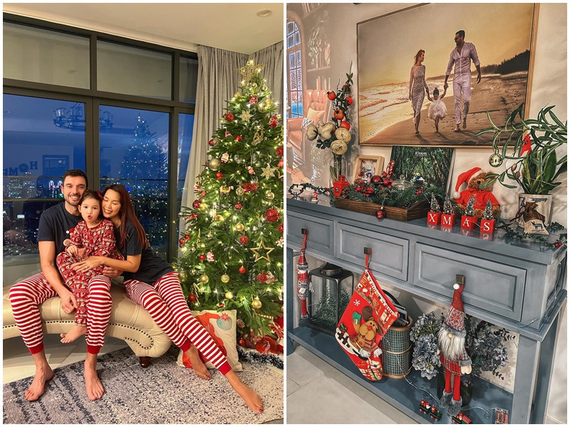 Siêu mẫu Hà Anh cũng khoe ảnh đón Giáng sinh 2022 cùng chồng con ở căn hộ. Ảnh: FBNV