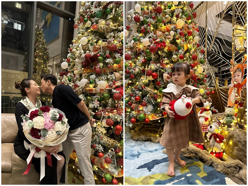 Vợ chồng Đàm Thu Trang các con đón Giáng sinh sớm trong biệt thự. Ảnh: FBNV