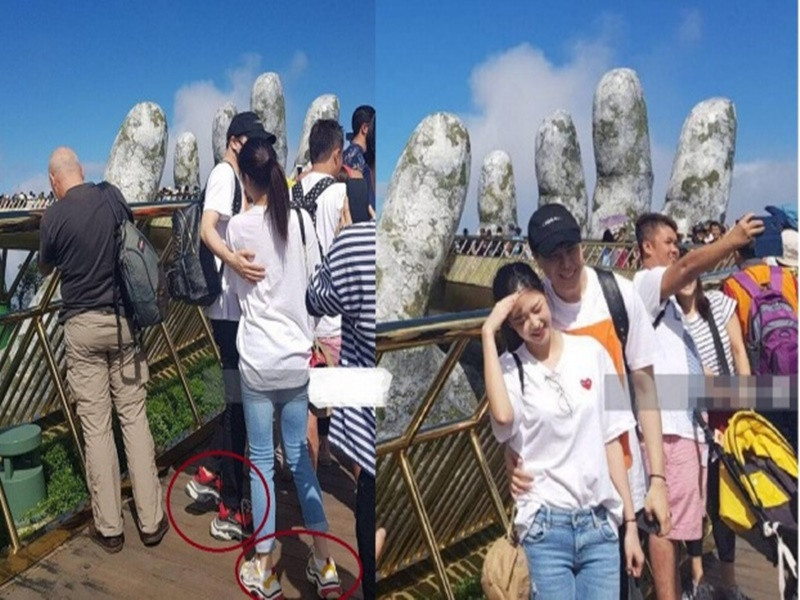 Tháng 12/2018, Trịnh Thăng Bình - Liz Kim Cương lộ ảnh cùng chụp ảnh tình tứ tại Cầu Vàng (Đà Nẵng). Sau đó, cả hai liên tục bị soi bằng chứng hẹn hò. Ảnh: Zing