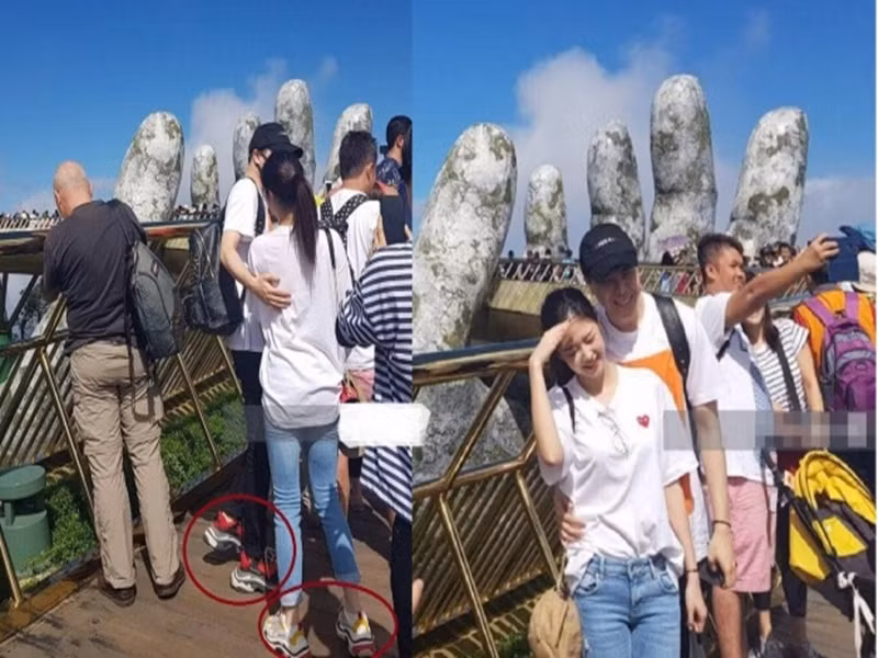 Tháng 12/2018, Trịnh Thăng Bình - Liz Kim Cương lộ ảnh cùng chụp ảnh tình tứ tại Cầu Vàng (Đà Nẵng). Sau đó, cả hai liên tục bị soi bằng chứng hẹn hò. Ảnh: Zing