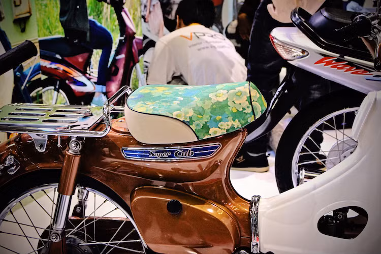 Thường được sơn màu xanh lá "vỏ dưa" đặc trưng, tuy nhiên chiếc Cub 79 của Honda đã được sơn lại trong tông màu đồng để khiến chiếc xe nổi bật hơn dưới ánh đèn triển lãm VMCS 2017. Bộ tem ánh kim bắt mắt giữ nguyên thiết kế nguyên bản, trong khi yên xe đã được bọc lại với hoa văn hình hoa sặc sỡ.