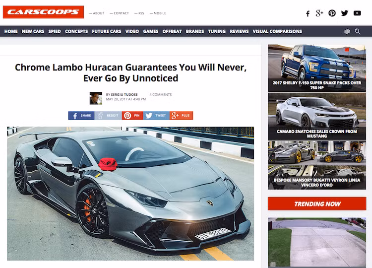 Chiếc siêu xe Lamborghini Huracan độ "khủng" nhất Việt Nam với full bodykit của hãng Vorsteiner, mâm Forgiato và dán tem trùm chrome toàn thân đã được Carscoops - một trang thông tin xe hơi nổi tiếng Thế giới khen ngợi. Theo Carscoops, chiếc Huracan độ này sẽ khiến người cầm lái luôn thu hút mọi ánh nhìn trên đường.