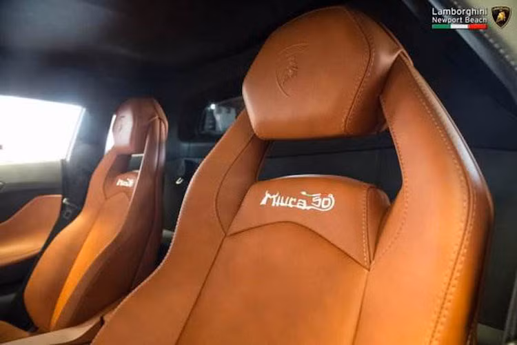 Trên mỗi lưng ghế sẽ có thêu logo 50 năm đặc biệt, bên cạnh logo Lamborghini ở tựa đầu. Các trang bị tiện nghi của phiên bản Aventador thường đều xuất hiện đầy đủ trên Aventador Miura Homage.