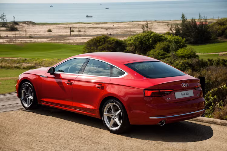 Nhìn thoáng qua, có vẻ "phom" của A5 Sportback mới không khác gì phiên bản cũ khi nhìn từ hai bên thân xe. Tuy nhiên trên thực tế, Audi đã dập đường nổi chạy dưới thân đậm hơn - nhấn mạnh tới hệ dẫn động quattrro và gắn cho chiếc xe một thanh nẹp trang trí nhỏ ở vị trí tiếp giáp giữa cửa sau với vè trước.