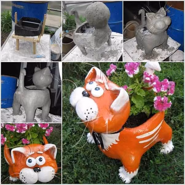 Chậu hoa hình thú trông nổi bật giữa khu vườn.