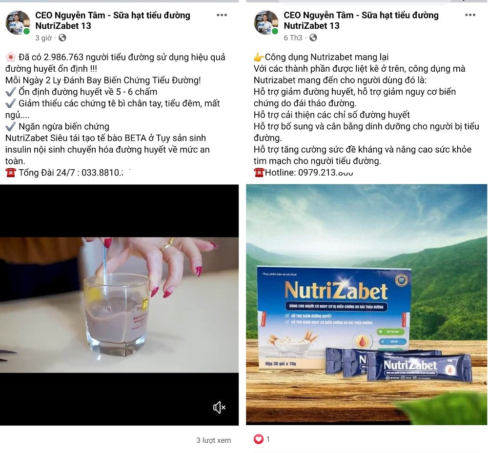 Sữa hạt Nutrizabet nghi vẫn cố tình quảng cáo sai phạm “điều trị” tiểu đường? Sua hat Nutrizabet nghi van co tinh quang cao sai pham “dieu tri” tieu duong?