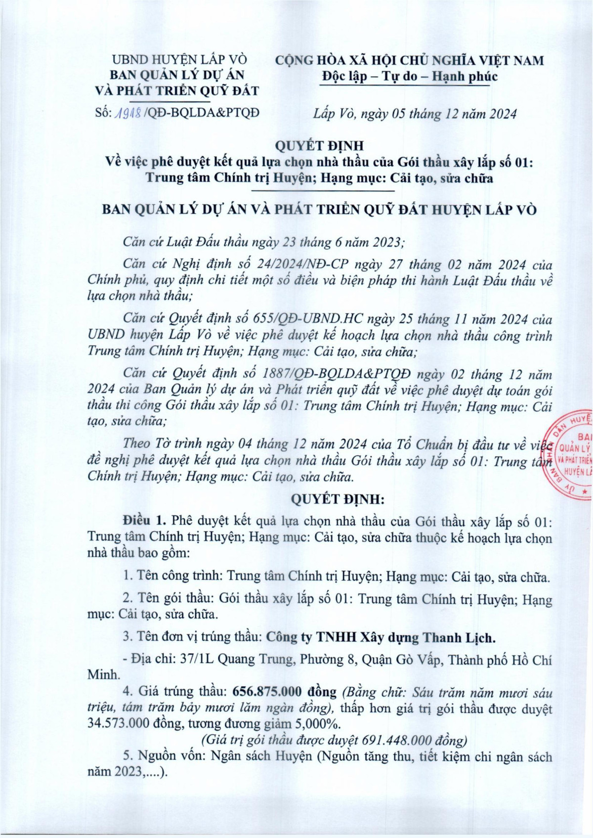 Công ty Thanh Lịch: 1 tháng trúng 4 gói thầu tại huyện Lấp Vò, Đồng Tháp - Hình 3 Cong ty Thanh Lich: 1 thang trung 4 goi thau tai huyen Lap Vo, Dong Thap-Hinh-3