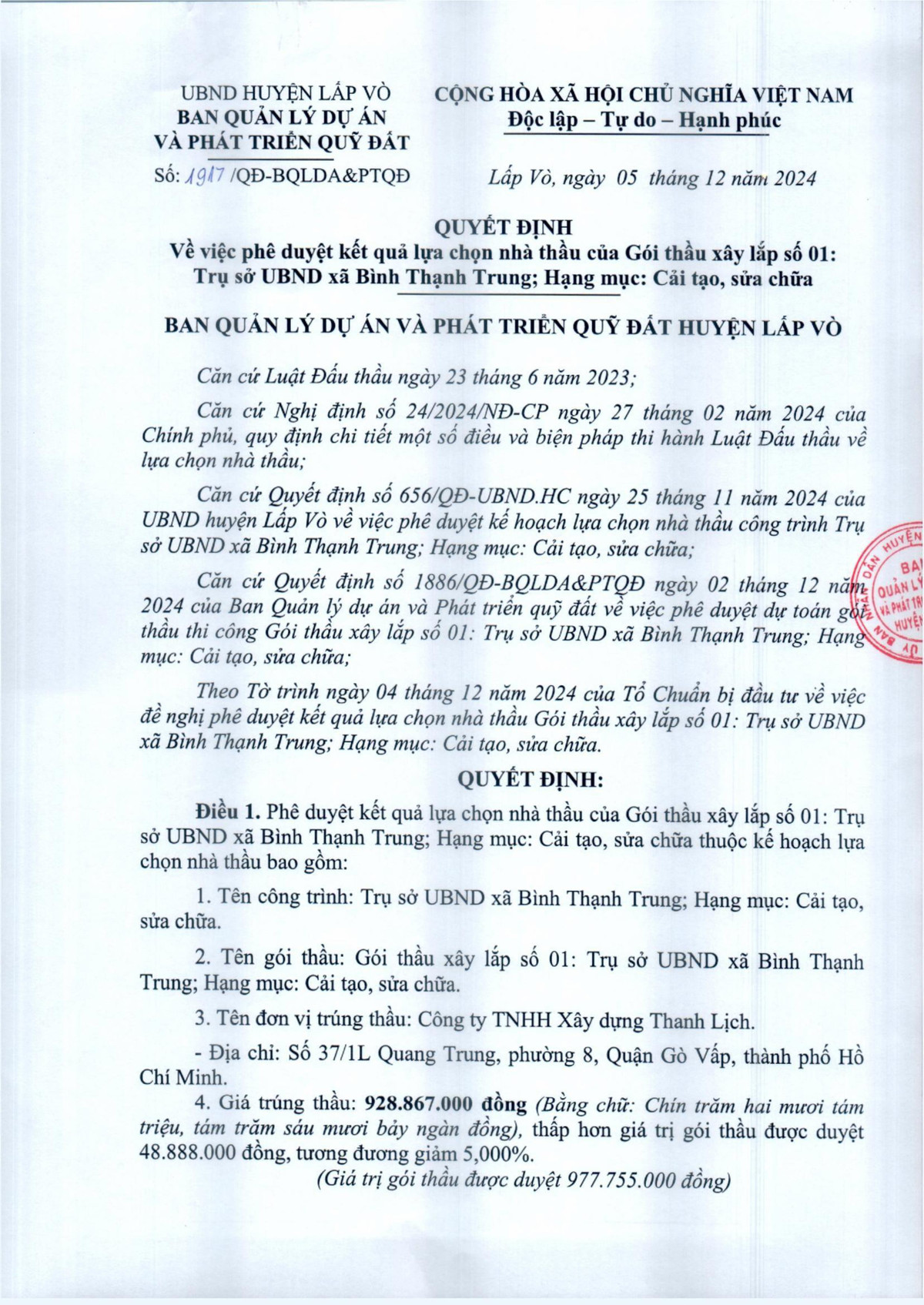 Công ty Thanh Lịch: 1 tháng trúng 4 gói thầu tại huyện Lấp Vò, Đồng Tháp - Hình 2 Cong ty Thanh Lich: 1 thang trung 4 goi thau tai huyen Lap Vo, Dong Thap-Hinh-2