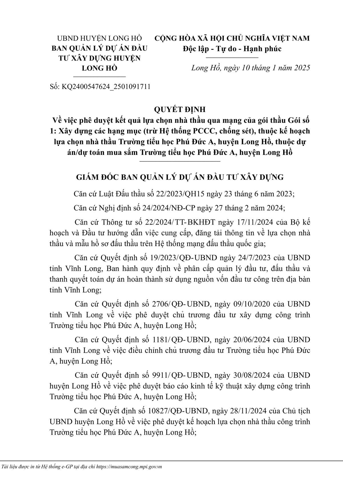 Lien danh 2 nha thau trung goi xay dung Truong Phu Duc A, huyen Long Ho