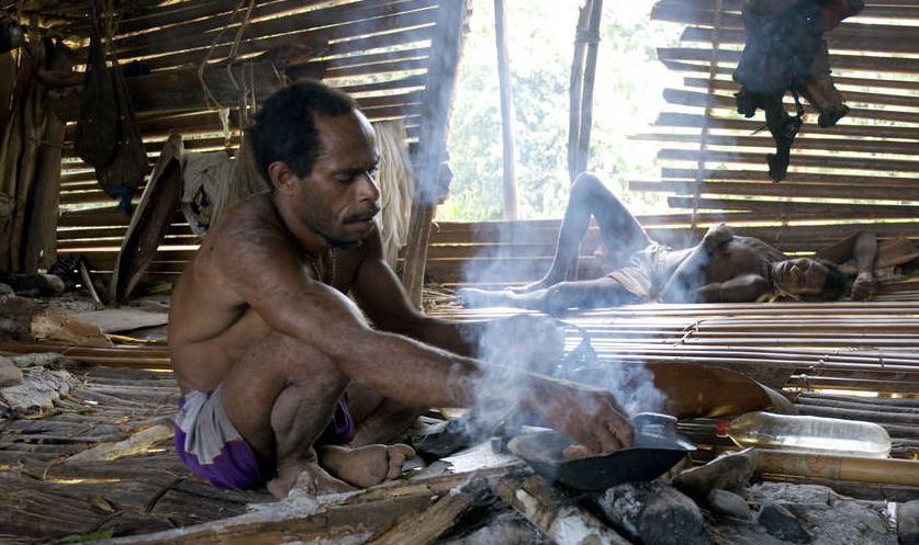 Mặc dù sống bán du mục nhưng bộ tộc Korowai ở Papua cũng làm vườn. Chuối là một trong những loại cây phổ biến và thỉnh thoảng họ còn trồng một ít dứa. Ảnh: SI.
