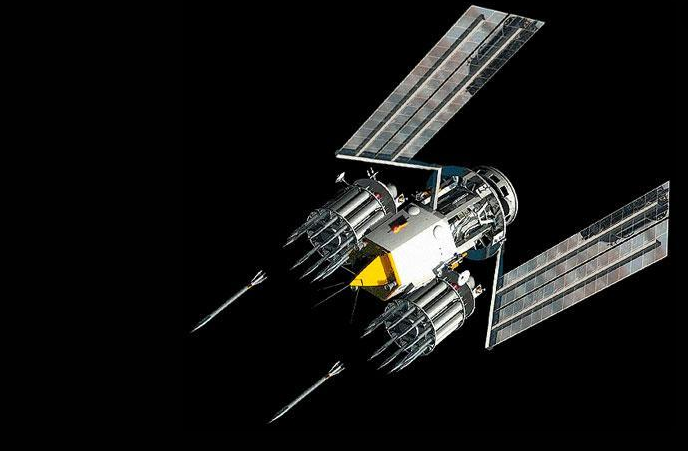 Về mặt lý thuyết, dự án này khá khả quan khi những "thanh kiếm" được làm bằng Uranium nghèo hoặc hợp kim quý hoàn toàn không mang đầu đạn, không cần động cơ sẽ đâm xuống Trái Đất bằng lực hút và sức nổ của vụ va chạm sẽ công phá ngang với một quả bom nguyên tử cỡ nhỏ nhưng lại không tạo ra phóng xạ. Nguồn ảnh: BI.