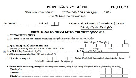 Thi THPT quoc gia: Huong dan ghi phieu dang ky du thi