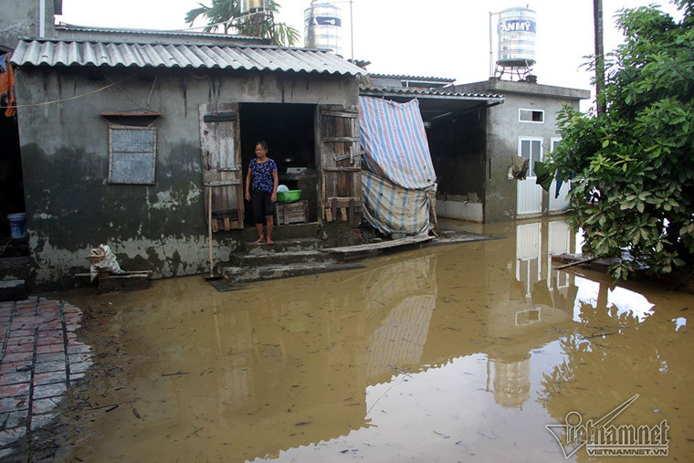 Sân một số nhà vẫn còn đọng nước.
