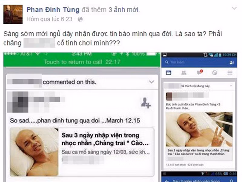 Ca sĩ Phan Đình Tùng từng rất sốc khi hay tin chính mình qua đời sau 3 ngày nhập viện. Sau khi tìm hiểu, anh biết rằng một nhóm tin tặc đứng sau tin đồn này. Ảnh: Tiền Phong