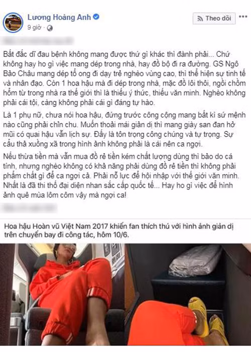 Mang dép tổ ong đi Canada bởi ngón chân bị mưng mủ, H’hen Niê bị vợ cũ Huy Khánh chê "quê mùa lôm côm". Về phần mình, H'hen Niê đáp lại khá nhẹ nhàng, lịch sự: "Thật! Đôi lúc cũng suy nghĩ nên bỏ thói quen mê mấy cái đơn giản như vậy. Nhưng thật lòng thì thấy thoải mái với nó. Vì thích nên hay mua và hay mang. Một điều nữa là nhiều người cần hơn mình, mình nghĩ thế. Nhưng cũng cảm ơn chị đã góp ý để những người phụ nữ luôn xinh đẹp, tận hưởng và hạnh phúc chị nhỉ. Em cảm ơn chị ạ".