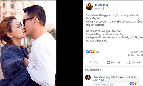 “Búp bê” Thanh Thảo vướng nghi vấn hôn nhân gặp trục trặc sau khi viết status đầy ẩn ý và để lại bình luận “sắp ly dị”.