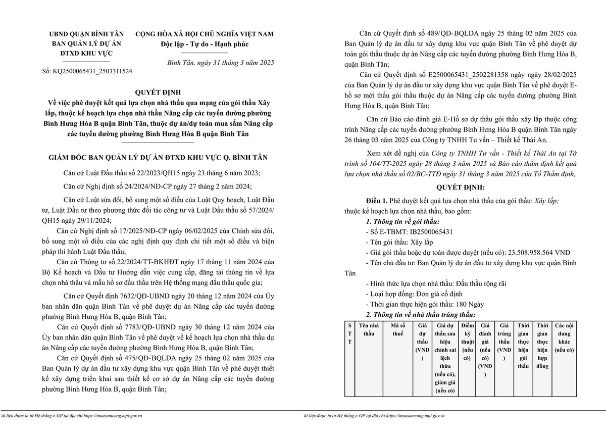 TP HCM: Nha thau nao trung goi thi cong nang cap duong tai Binh Tan?