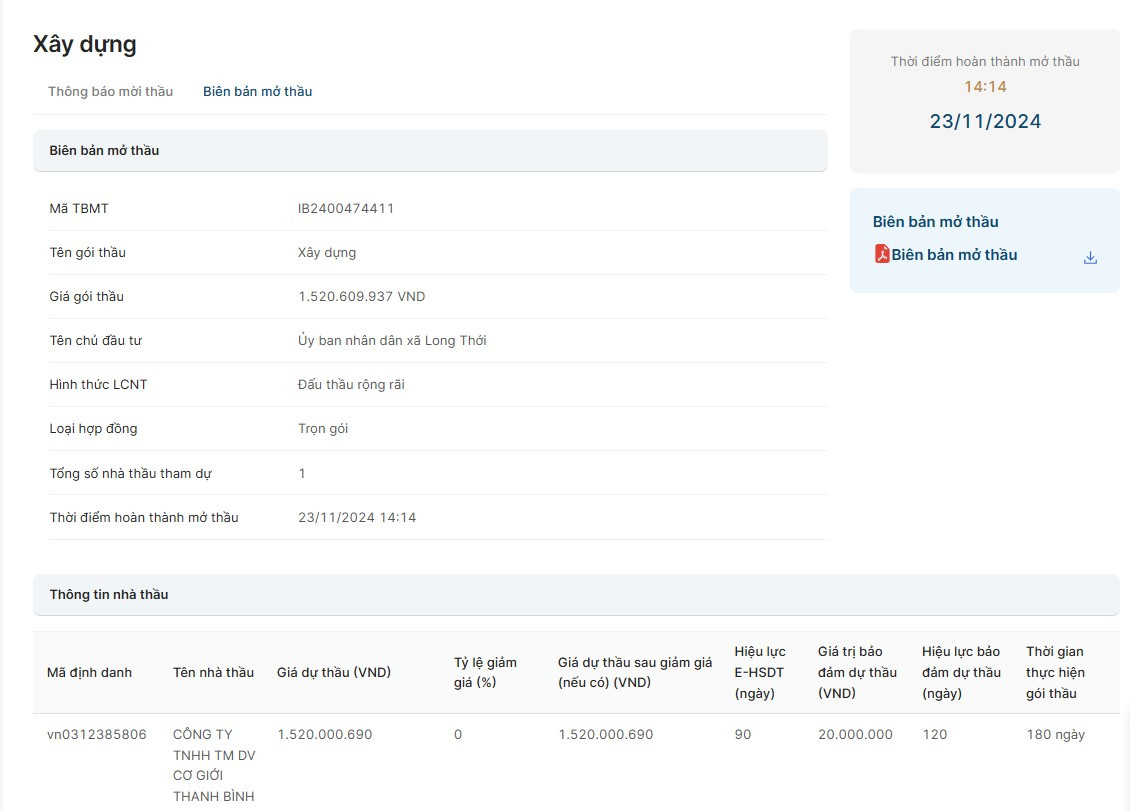 TP HCM: Duy nhất Cty cơ giới Thanh Bình dự gói thầu hơn 1,5 tỷ TP HCM: Duy nhat Cty co gioi Thanh Binh du goi thau hon 1,5 ty