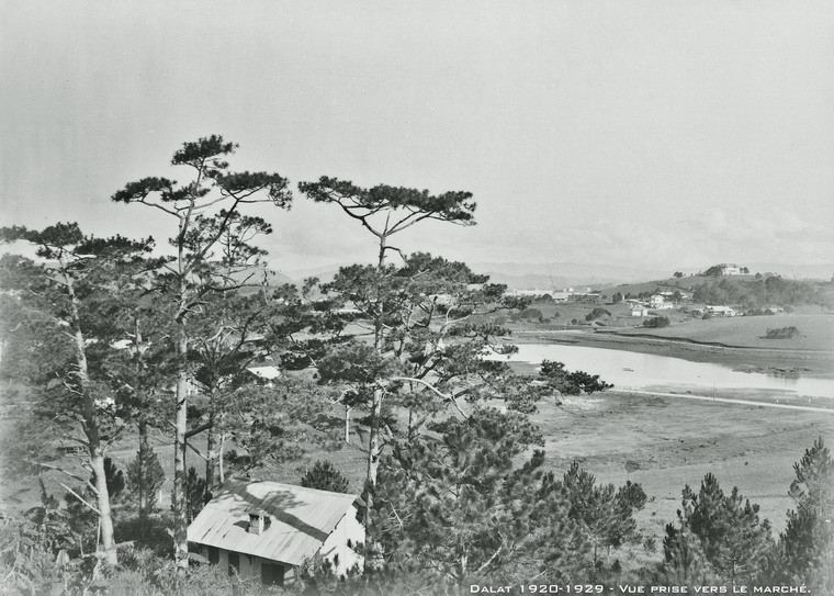 Từ ngọn đồi bên hồ Xuân Hương nhìn về trung tâm Đà Lạt. Tòa nhà ở vị trí cao nhất bên kia bờ hồ là Dinh Tỉnh trưởng.