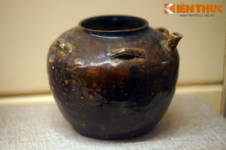 Ấm gốm men nâu thời Trần. Hình thức thể hiện của đồ gốm hoa nâu rất phong phú, có thể là hoa trắng nền nâu, hoa nâu nền trắng, nền men nâu hoa văn khắc chìm để mộc. Men nâu vẽ hoa văn trang trí men xanh dưới men nền trắng ngà, hoặc men nâu toàn bộ...