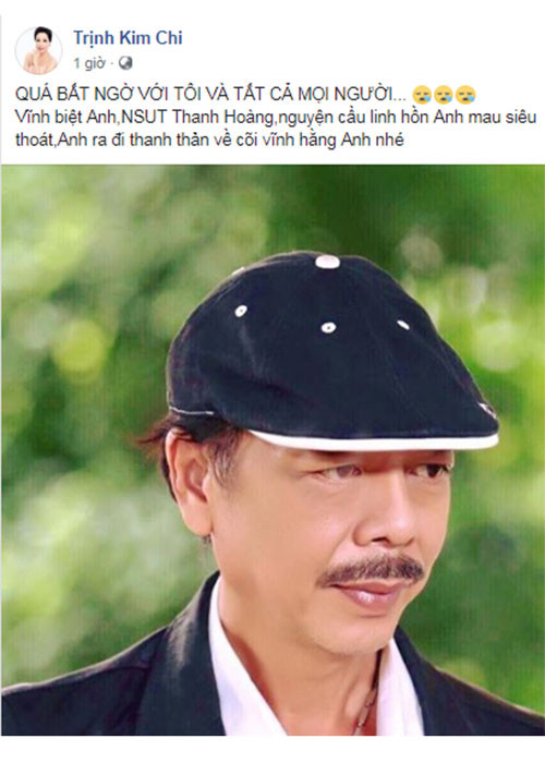 Trịnh Kim Chi rất bất ngờ khi biết thông tin nghệ sĩ Thanh Hoàng từ biệt cõi trần.