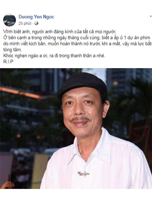 Dương Yến Ngọc khóc nghẹn trước sự ra đi của nghệ sĩ Thanh Hoàng. Cựu người mẫu tiết lộ trong những ngày tháng cuối cùng, đàn anh ấp ủ một dự án phim do anh viết kịch bản.