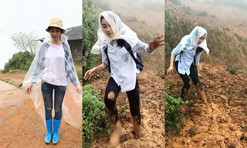 Đỗ Mỹ Linh đi từ thiện ở Yên Bái. Ảnh: Danviet