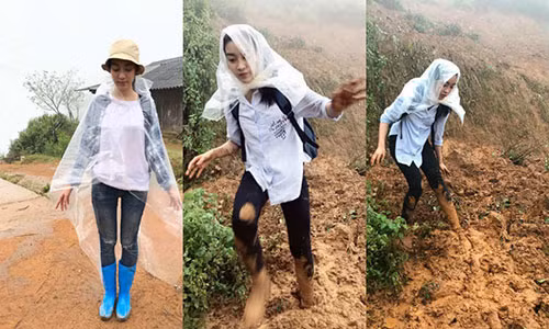 Đỗ Mỹ Linh đi từ thiện ở Yên Bái. Ảnh: Danviet