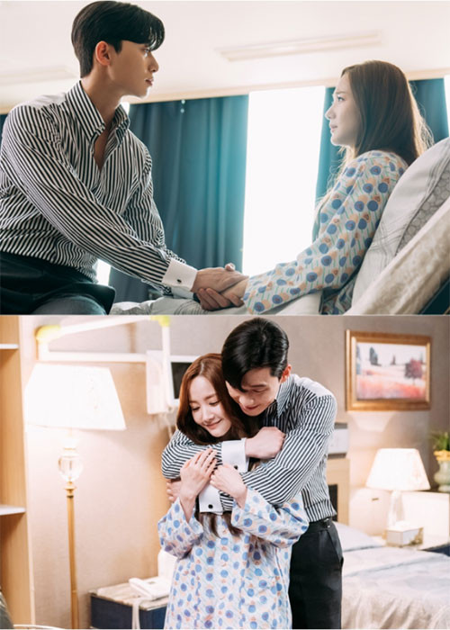 Hình ảnh Park Seo Joon và Park Min Young ôm nhau tình cảm trong một phân cảnh. Ảnh:TVN