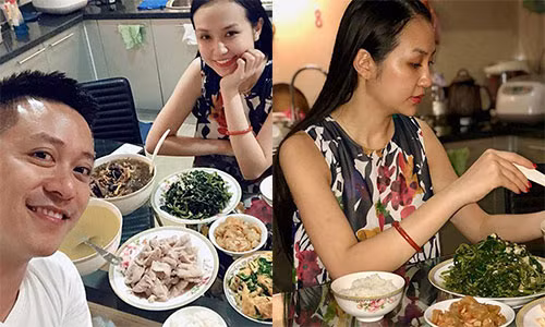 Tuấn Hưng khéo léo khoe mâm cơm của vợ đảm đang nấu cho chồng.