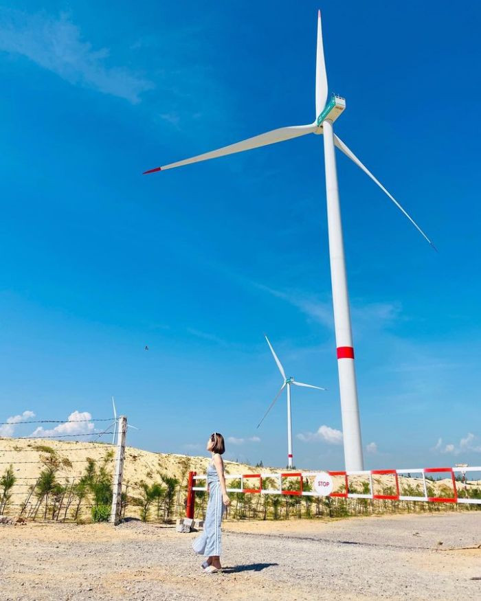 Không chỉ mang lại ấn tượng thị giác, cánh đồng điện gió Phương Mai còn là điểm đến lý tưởng cho những ai yêu thích trải nghiệm du lịch gần gũi thiên nhiên, kết hợp khám phá kỹ thuật và năng lượng tái tạo. Ảnh Internet